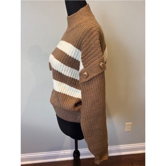 Hem & Thread Caspian Button Turtleneck Sweater Boxy Striped Brown Gold Buttons S - Picture 3 of 9